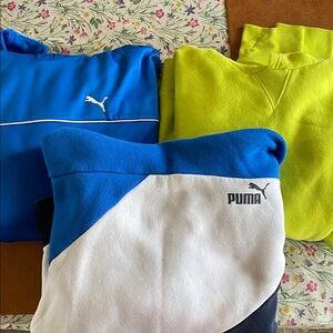 2 Puma Royal Blue Hoodies with White Accent and 1 Bright Green Hoodie